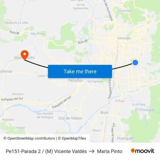 Pe151-Parada 2 / (M) Vicente Valdés to María Pinto map