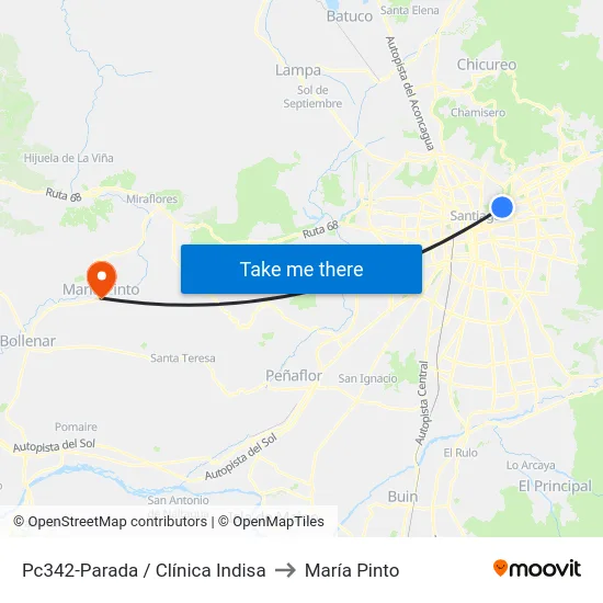 Pc342-Parada / Clínica Indisa to María Pinto map