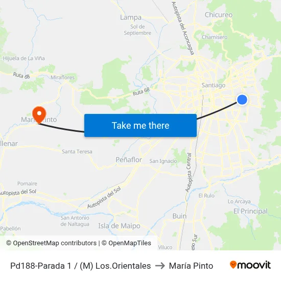 Pd188-Parada 1 / (M) Los.Orientales to María Pinto map
