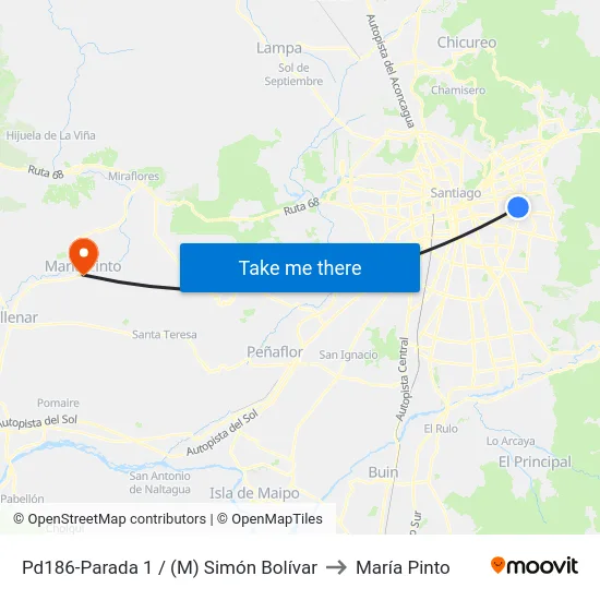 Pd186-Parada 1 / (M) Simón Bolívar to María Pinto map