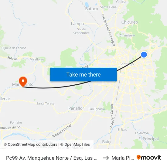 Pc99-Av. Manquehue Norte / Esq. Las Hualtatas to María Pinto map