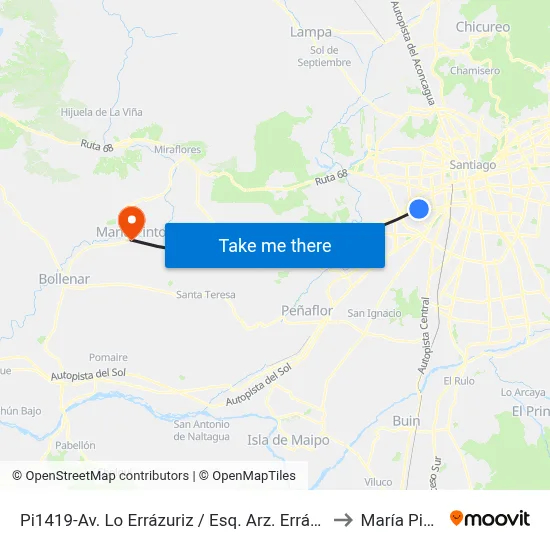 Pi1419-Av. Lo Errázuriz / Esq. Arz. Errázuriz to María Pinto map