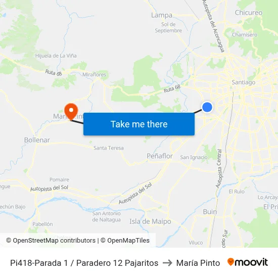 Pi418-Parada 1 / Paradero 12 Pajaritos to María Pinto map