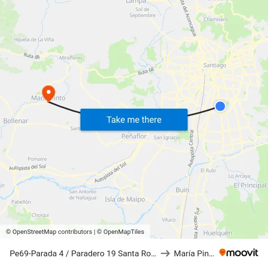 Pe69-Parada 4 / Paradero 19 Santa Rosa to María Pinto map