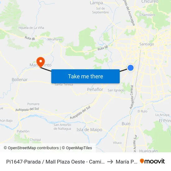 Pi1647-Parada / Mall Plaza Oeste - Camino Lonquén to María Pinto map