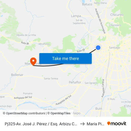 Pj325-Av. José J. Pérez / Esq. Arbizu Campos to María Pinto map