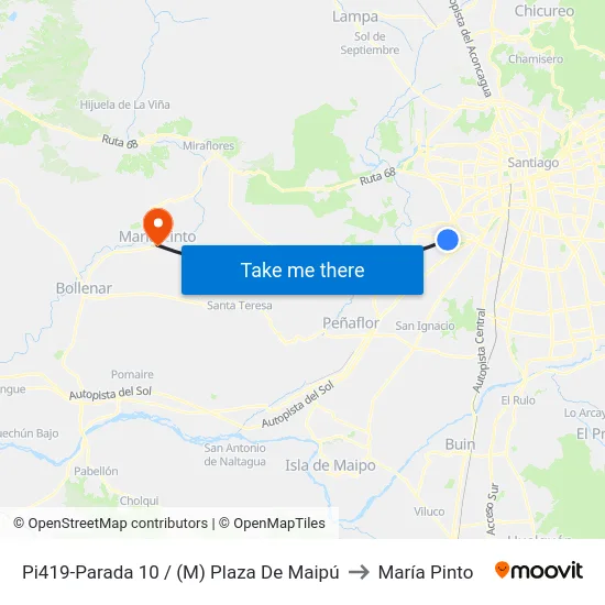 Pi419-Parada 10 / (M) Plaza De Maipú to María Pinto map
