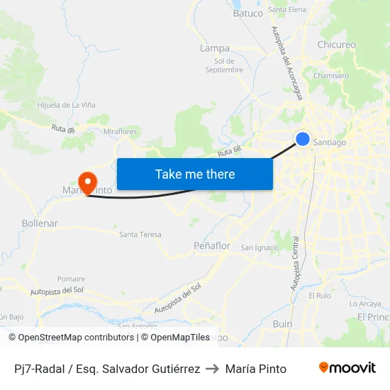 Pj7-Radal / Esq. Salvador Gutiérrez to María Pinto map