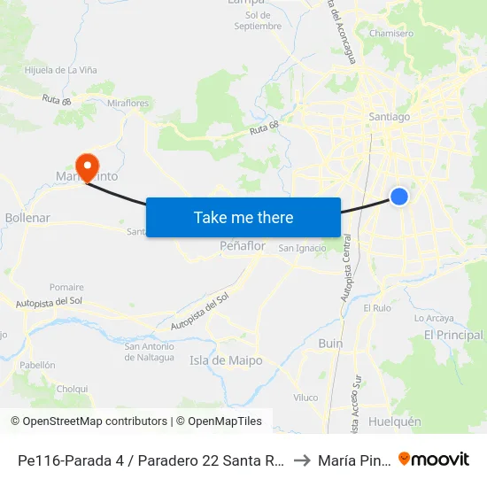 Pe116-Parada 4 / Paradero 22 Santa Rosa to María Pinto map