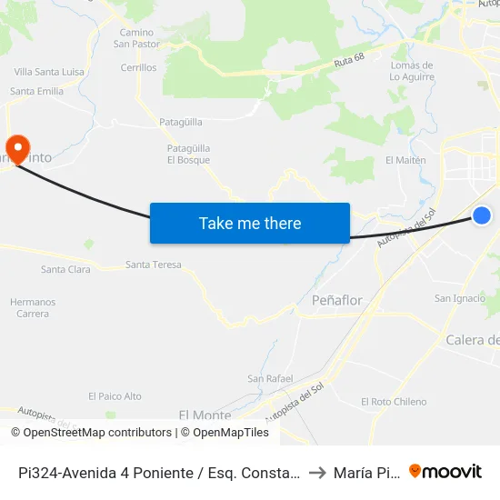Pi324-Avenida 4 Poniente / Esq. Constantinopla to María Pinto map