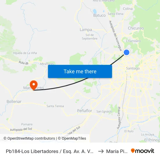 Pb184-Los Libertadores / Esq. Av. A. Vespucio to María Pinto map