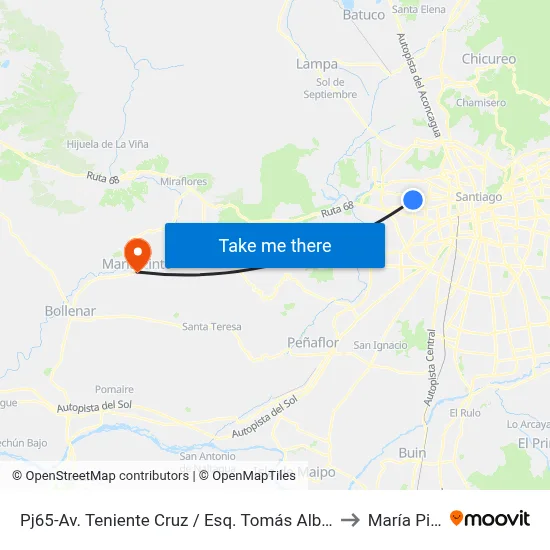 Pj65-Av. Teniente Cruz / Esq. Tomás Alba Edison to María Pinto map