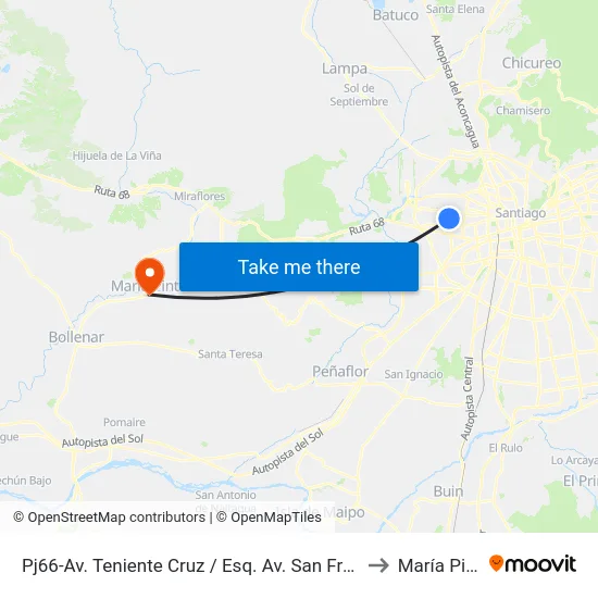 Pj66-Av. Teniente Cruz / Esq. Av. San Francisco to María Pinto map