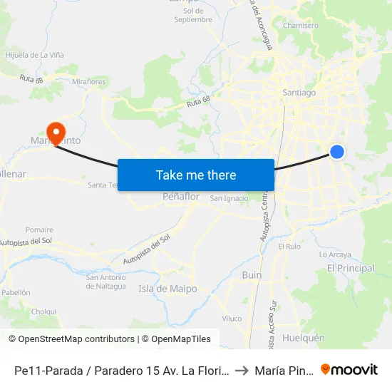 Pe11-Parada / Paradero 15 Av. La Florida to María Pinto map