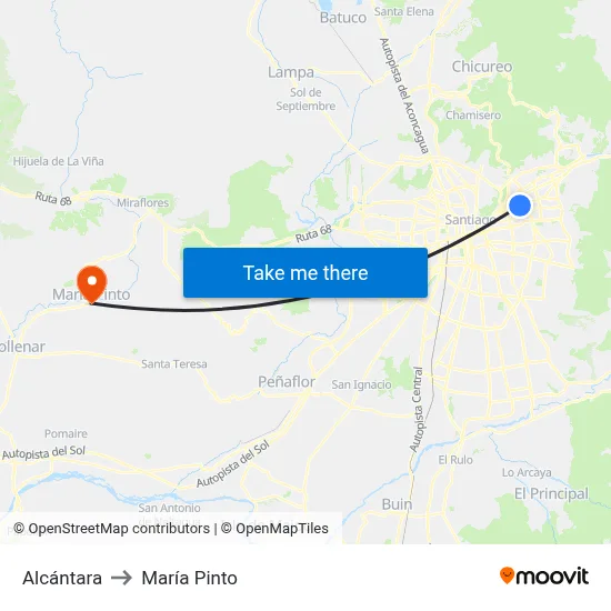 Alcántara to María Pinto map