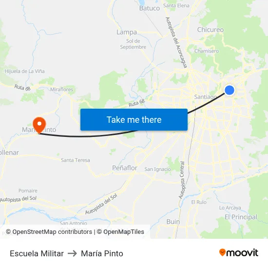 Escuela Militar to María Pinto map