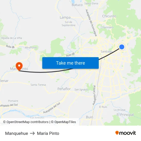 Manquehue to María Pinto map
