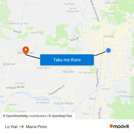 Lo Vial to María Pinto map