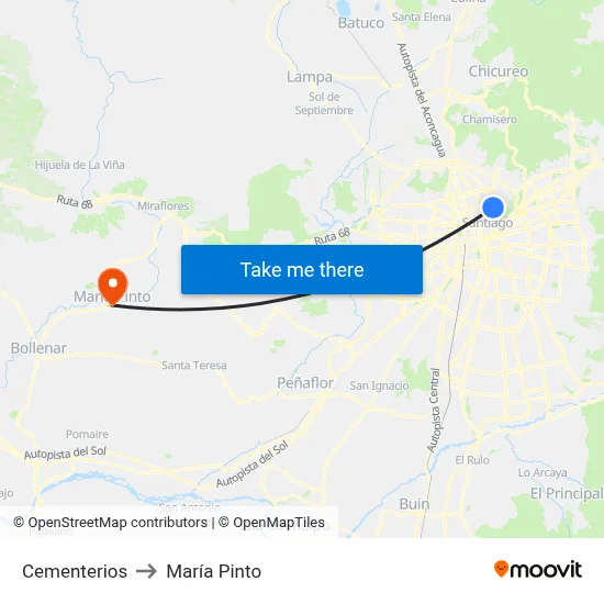 Cementerios to María Pinto map