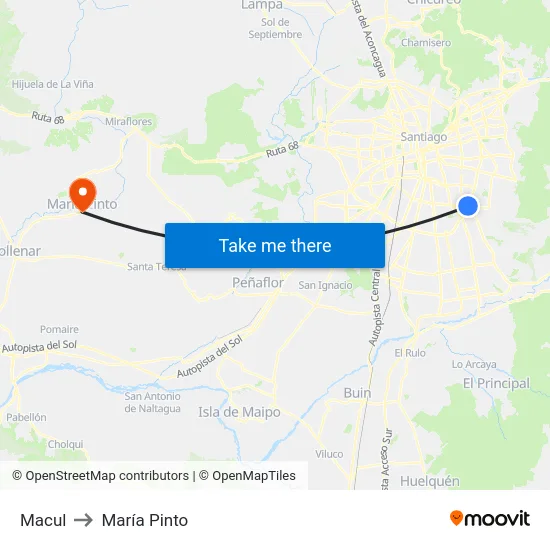 Macul to María Pinto map