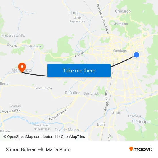 Simón Bolivar to María Pinto map