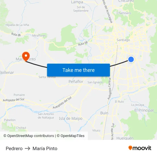 Pedrero to María Pinto map