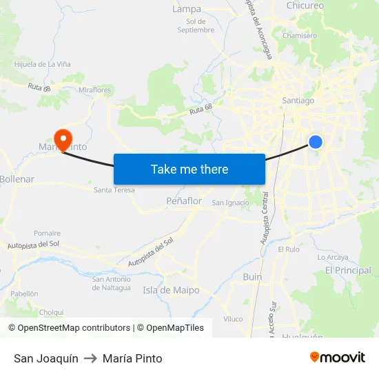 San Joaquín to María Pinto map