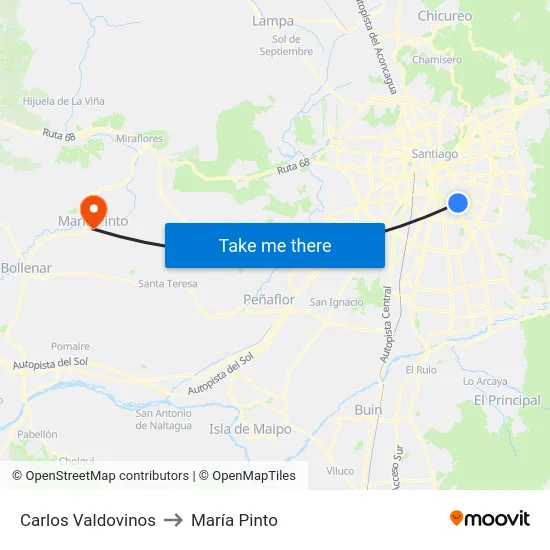 Carlos Valdovinos to María Pinto map