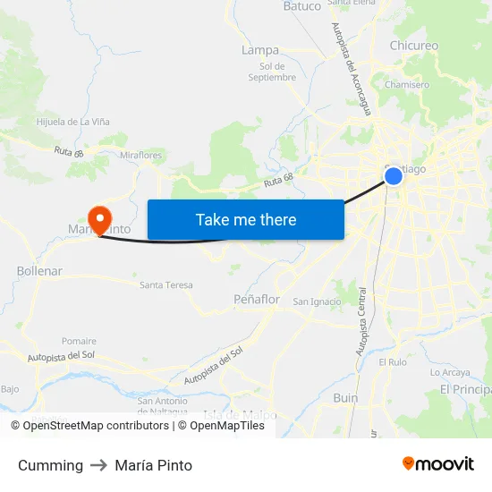 Cumming to María Pinto map