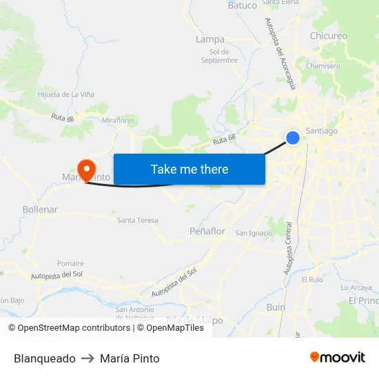 Blanqueado to María Pinto map