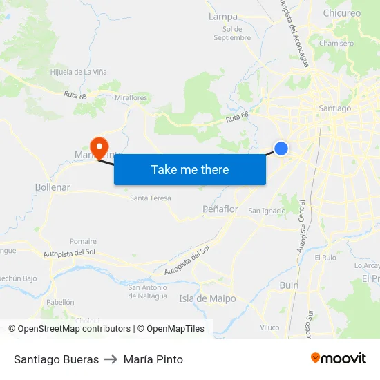 Santiago Bueras to María Pinto map