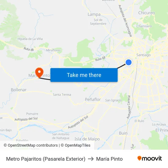Metro Pajaritos (Pasarela Exterior) to María Pinto map