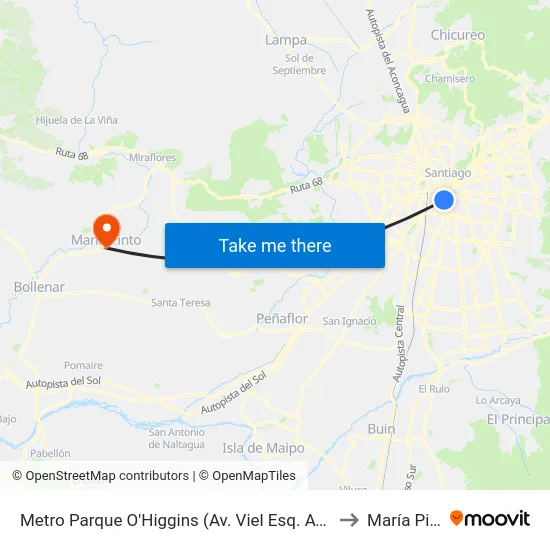 Metro Parque O'Higgins (Av. Viel Esq. Av. Matta) to María Pinto map
