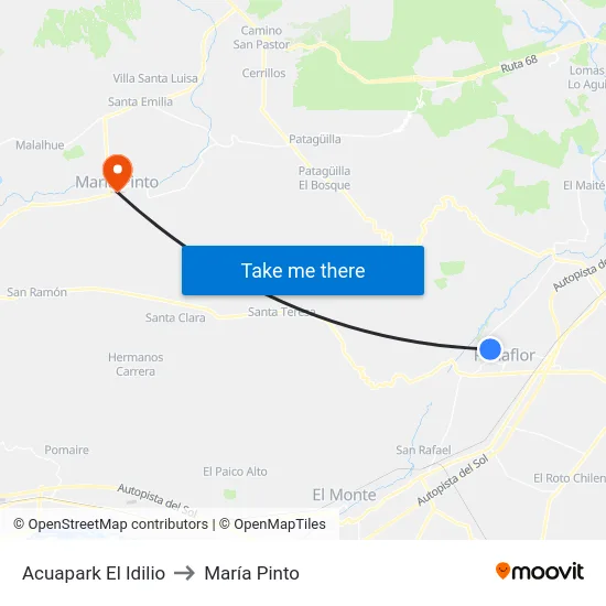 Acuapark El Idilio to María Pinto map
