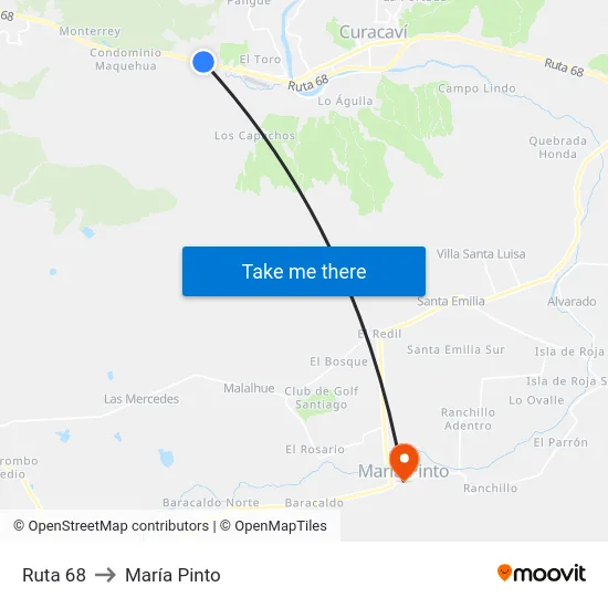 Ruta 68 to María Pinto map