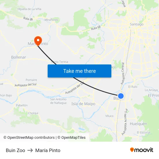 Buin Zoo to María Pinto map