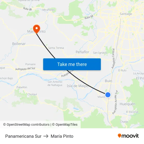 Panamericana Sur to María Pinto map