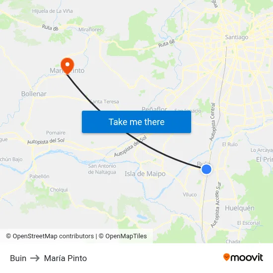 Buin to María Pinto map