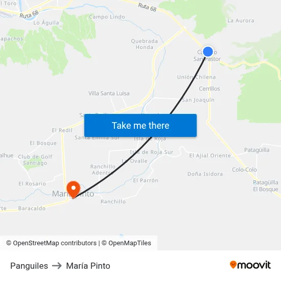 Panguiles to María Pinto map