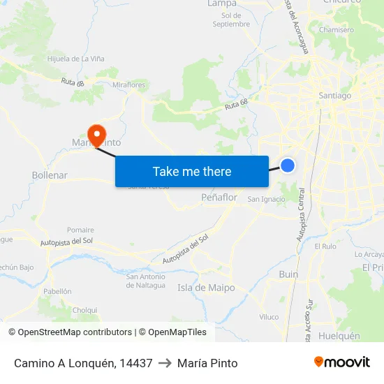 Camino A Lonquén, 14437 to María Pinto map