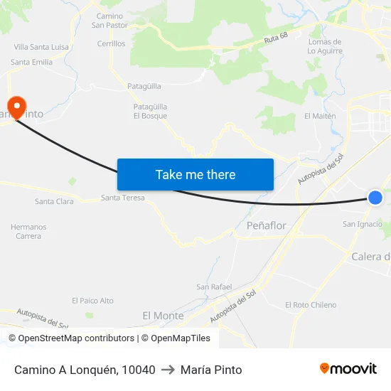 Camino A Lonquén, 10040 to María Pinto map