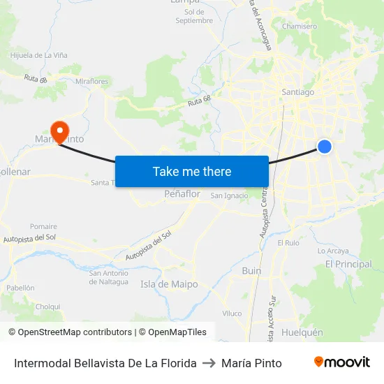 Intermodal Bellavista De La Florida to María Pinto map