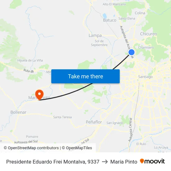 Presidente Eduardo Frei Montalva, 9337 to María Pinto map
