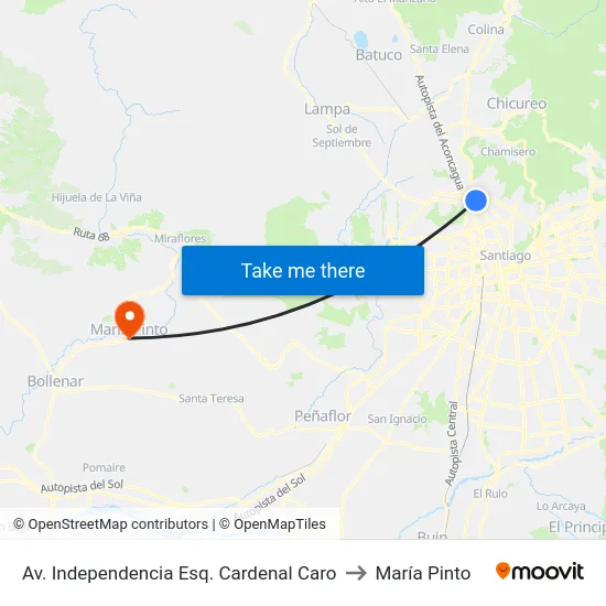 Av. Independencia Esq. Cardenal Caro to María Pinto map