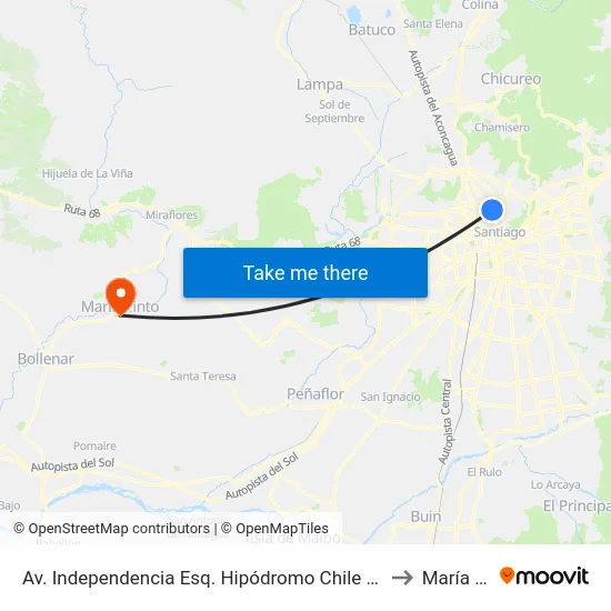 Av. Independencia Esq. Hipódromo Chile (Plaza Chacabuco) to María Pinto map