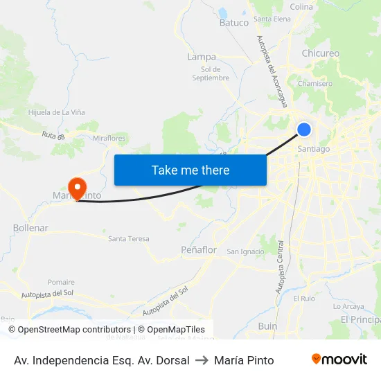 Av. Independencia Esq. Av. Dorsal to María Pinto map