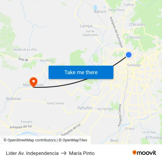 Lider Av. Independencia to María Pinto map