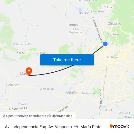 Av. Independencia Esq. Av. Vespucio to María Pinto map