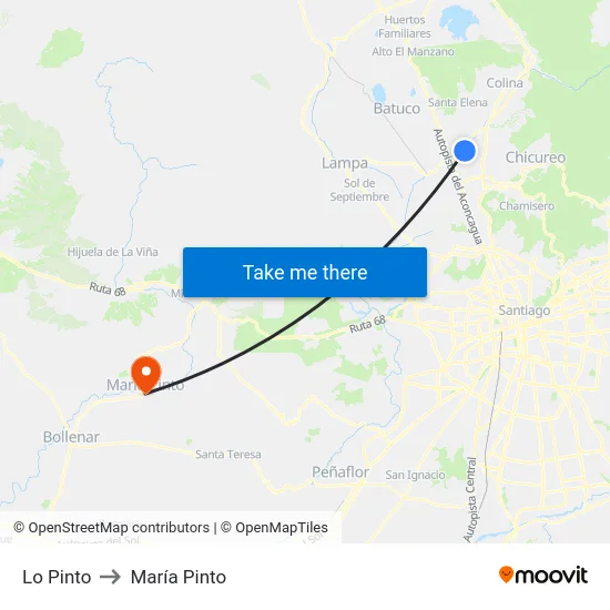 Lo Pinto to María Pinto map