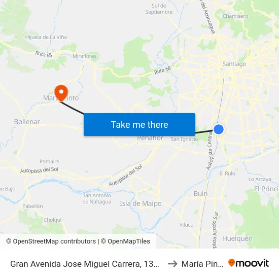 Gran Avenida Jose Miguel Carrera, 13371 to María Pinto map
